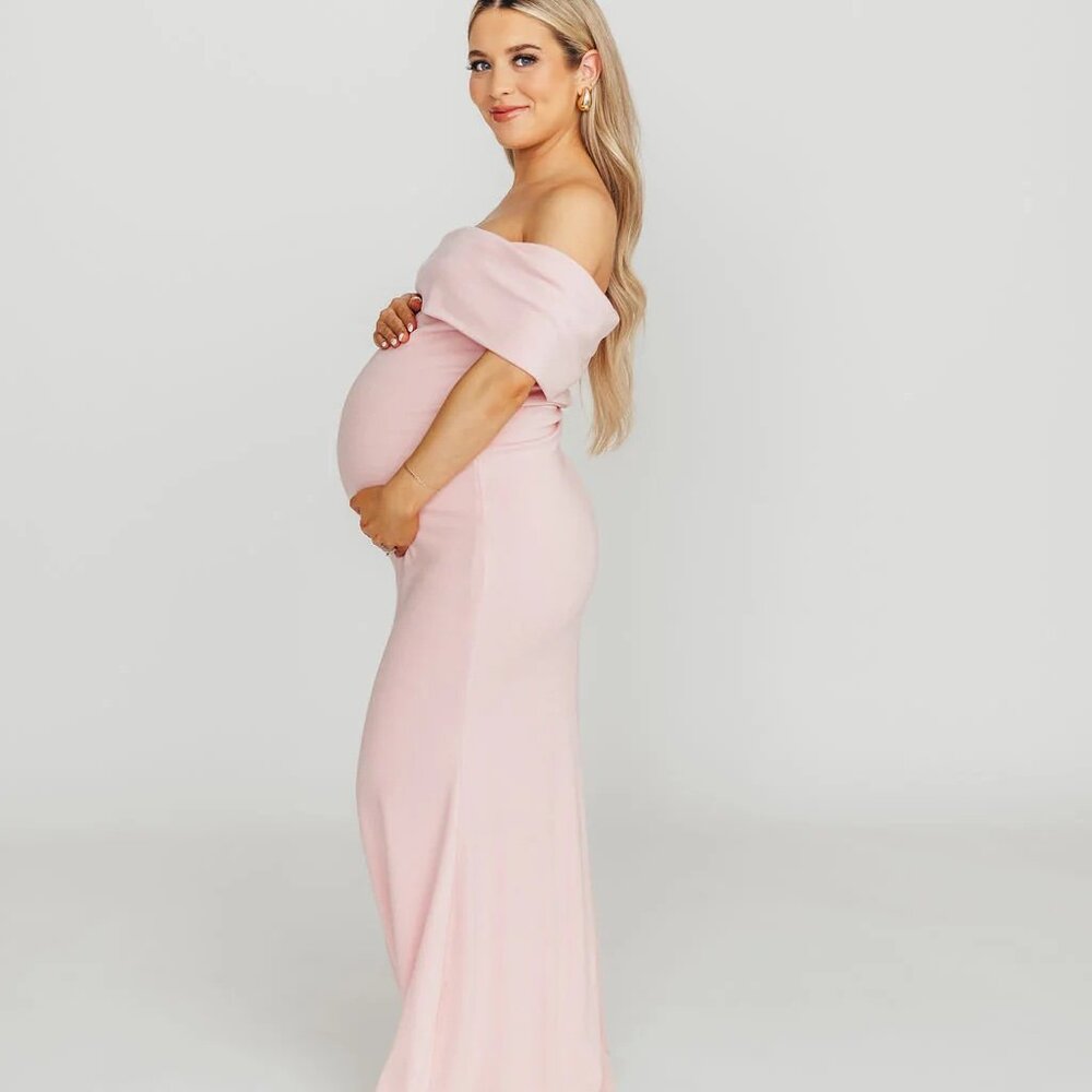 Worth Collective Off-Shoulder Pink Maternity Maxi Dress